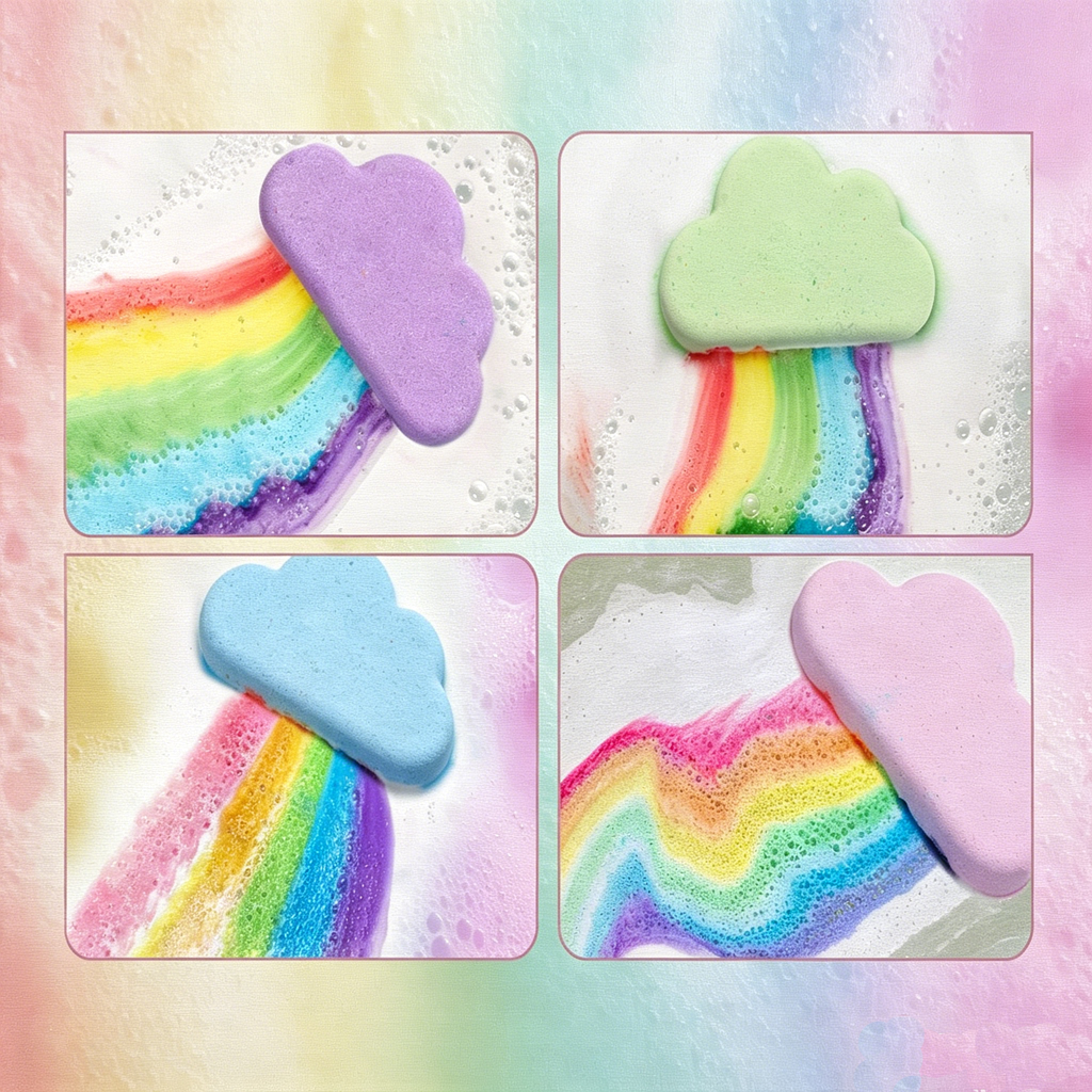 Rainbow Bath Bombs for Kids, Handmade 4 Pcs Kids Bath Bombs Gift Set for Girls Teens