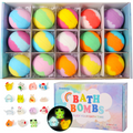Bath Bombs for Kids, 15pcs Kids Bubble Bath with Glow in The Dark Surprise Toys Inside, Natural and Colorful Fizz Shower Bomb for Kids-VRUMO