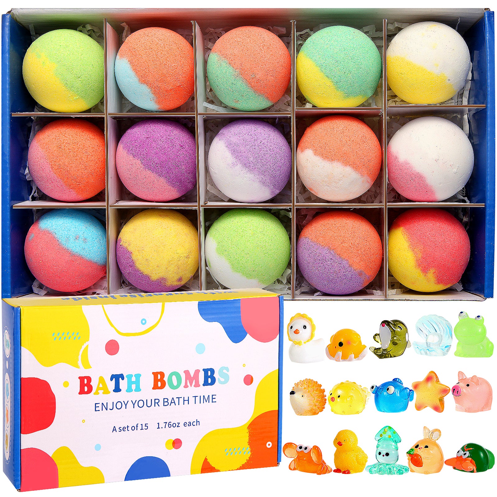 Bath Bombs for Kids, 15pcs Kids Bubble Bath with Surprise Toys Inside, Kids Friendly & Non-Toxic Fizzy for Girls Boys, Perfect Birthday Gift