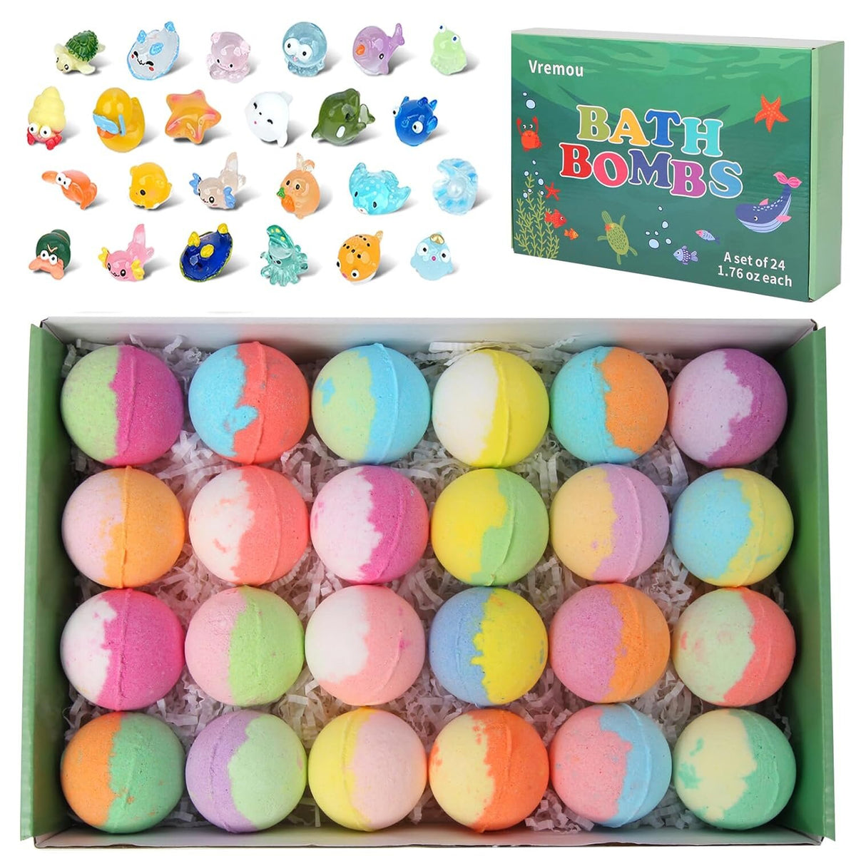 Kids Bath Bombs, 24 Pack Bath Bombs for Kids with Surprise Inside, Natural Organic Kids Bubble Bath Fizzy for Girls Boys with Bath Toys Inside