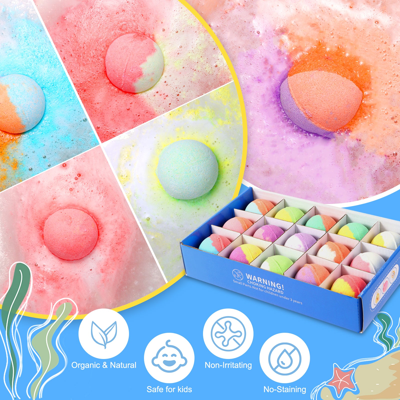 Bath Bombs for Kids, 15pcs Kids Bubble Bath with Surprise Toys Inside, Kids Friendly & Non-Toxic Fizzy for Girls Boys, Perfect Birthday Gift