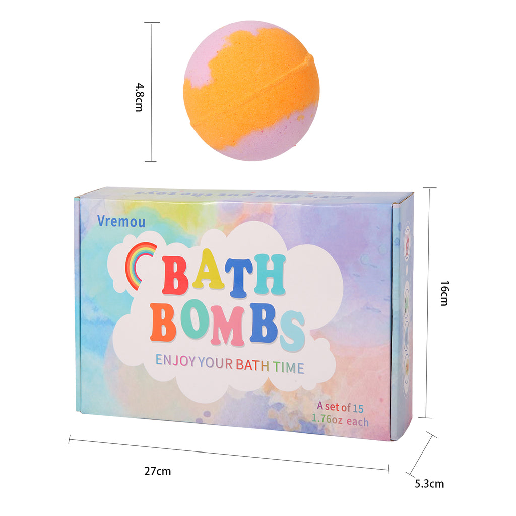 Bath Bombs for Kids, 15pcs Kids Bubble Bath with Glow in The Dark Surprise Toys Inside, Natural and Colorful Fizz Shower Bomb for Kids-VRUMO