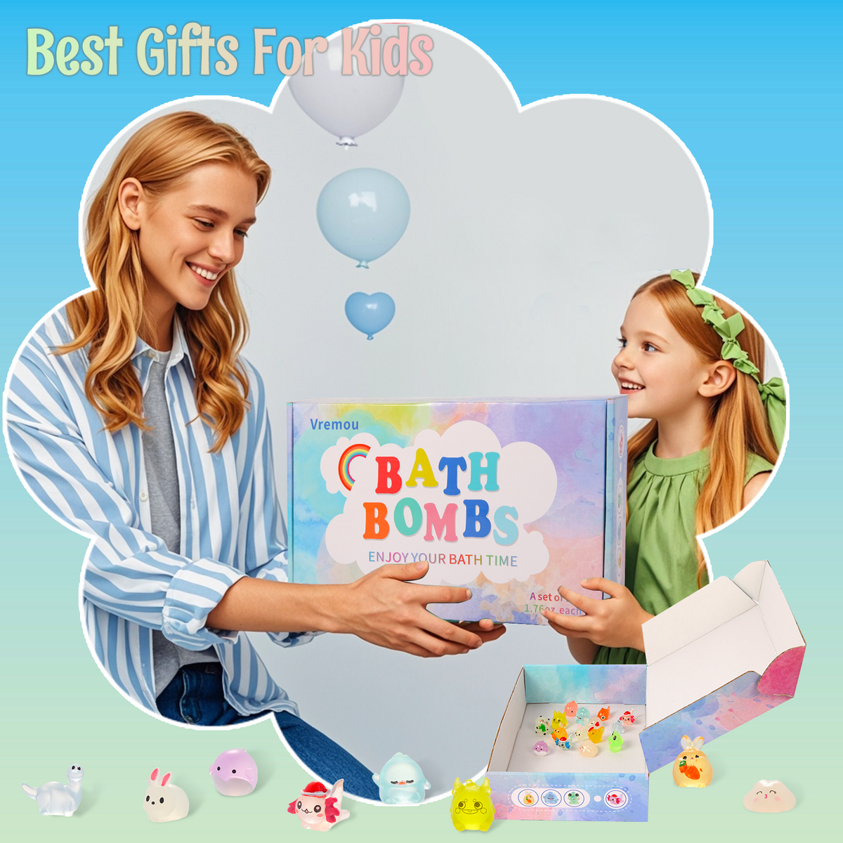 Bath Bombs for Kids, 15pcs Kids Bubble Bath with Glow in The Dark Surprise Toys Inside, Natural and Colorful Fizz Shower Bomb for Kids-VRUMO