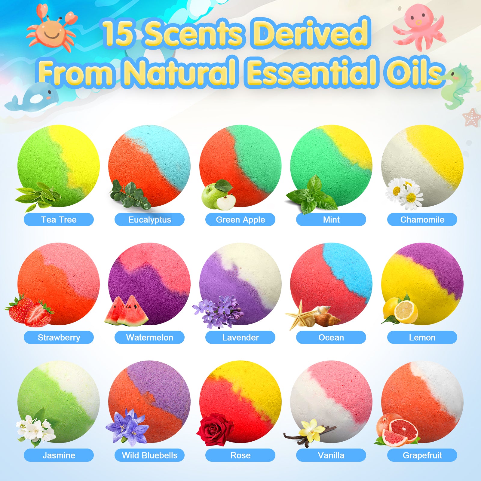 Bath Bombs for Kids, 15pcs Kids Bubble Bath with Surprise Toys Inside, Kids Friendly & Non-Toxic Fizzy for Girls Boys, Perfect Birthday Gift