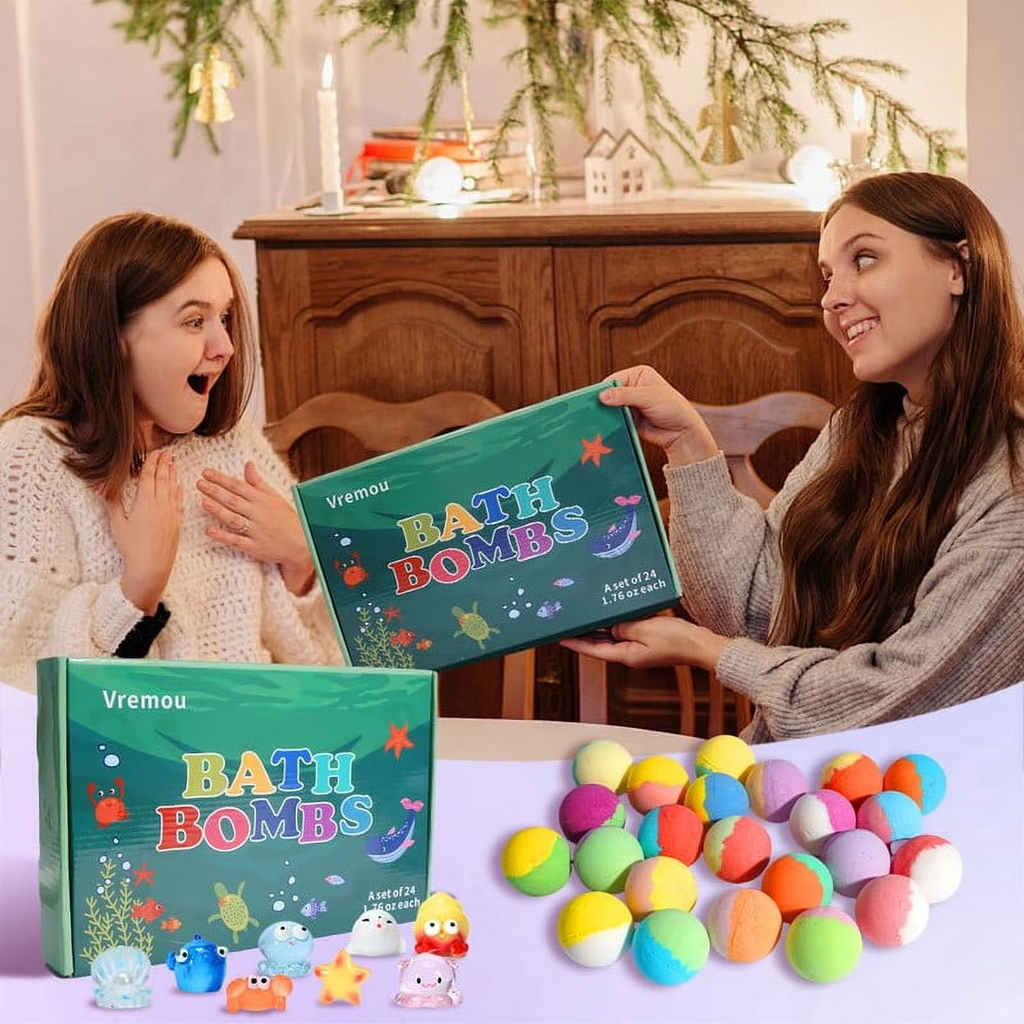 Kids Bath Bombs, 24 Pack Bath Bombs for Kids with Surprise Inside, Natural Organic Kids Bubble Bath Fizzy for Girls Boys with Bath Toys Inside