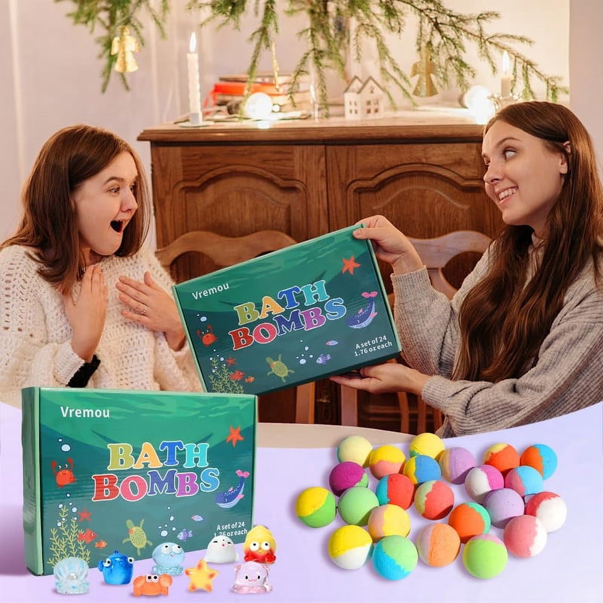 Kids Bath Bombs, 24 Pack Bath Bombs for Kids with Surprise Inside, Natural Organic Kids Bubble Bath Fizzy for Girls Boys with Bath Toys Inside