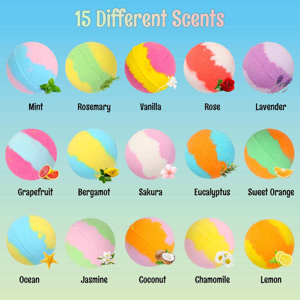 Bath Bombs for Kids, 15pcs Kids Bubble Bath with Glow in The Dark Surprise Toys Inside, Natural and Colorful Fizz Shower Bomb for Kids-VRUMO