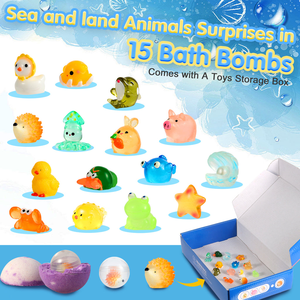 Bath Bombs for Kids, 15pcs Kids Bubble Bath with Surprise Toys Inside, Kids Friendly & Non-Toxic Fizzy for Girls Boys, Perfect Birthday Gift
