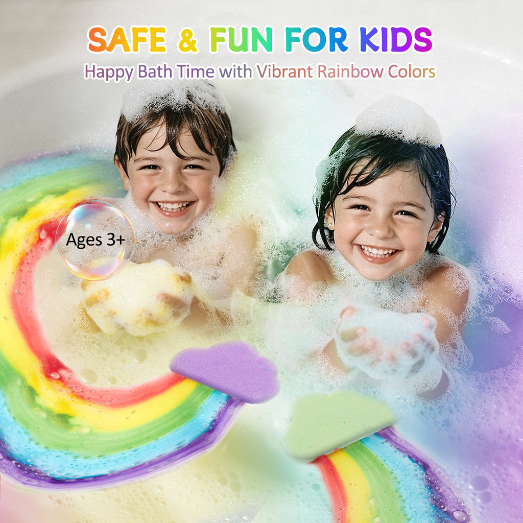 Rainbow Bath Bombs for Kids, Handmade 4 Pcs Kids Bath Bombs Gift Set for Girls Teens