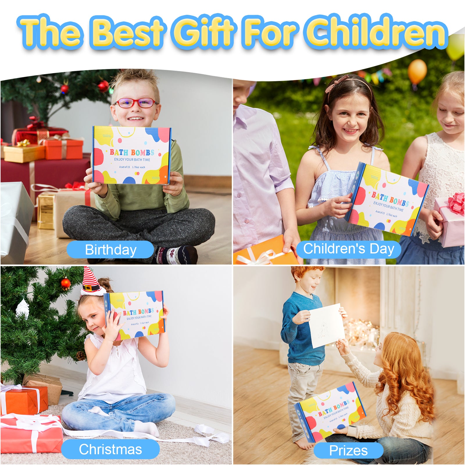 Bath Bombs for Kids, 15pcs Kids Bubble Bath with Surprise Toys Inside, Kids Friendly & Non-Toxic Fizzy for Girls Boys, Perfect Birthday Gift