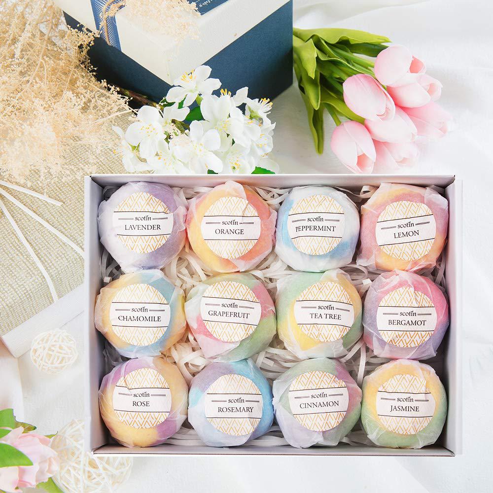 Bath Bombs Gift Set for Women, 12 Pack Organic Bath Bombs with Essential Oil, Handmade SPA Bubble Bath for Relaxing, Basket Set for Mothers Day Gifts for Mom, Spa Relaxing Self Care