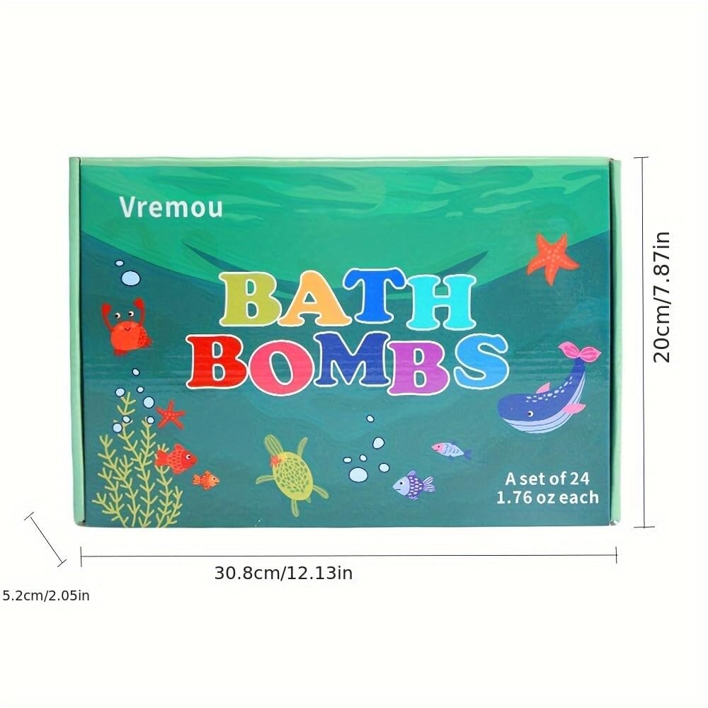 Kids Bath Bombs, 24 Pack Bath Bombs for Kids with Surprise Inside, Natural Organic Kids Bubble Bath Fizzy for Girls Boys with Bath Toys Inside